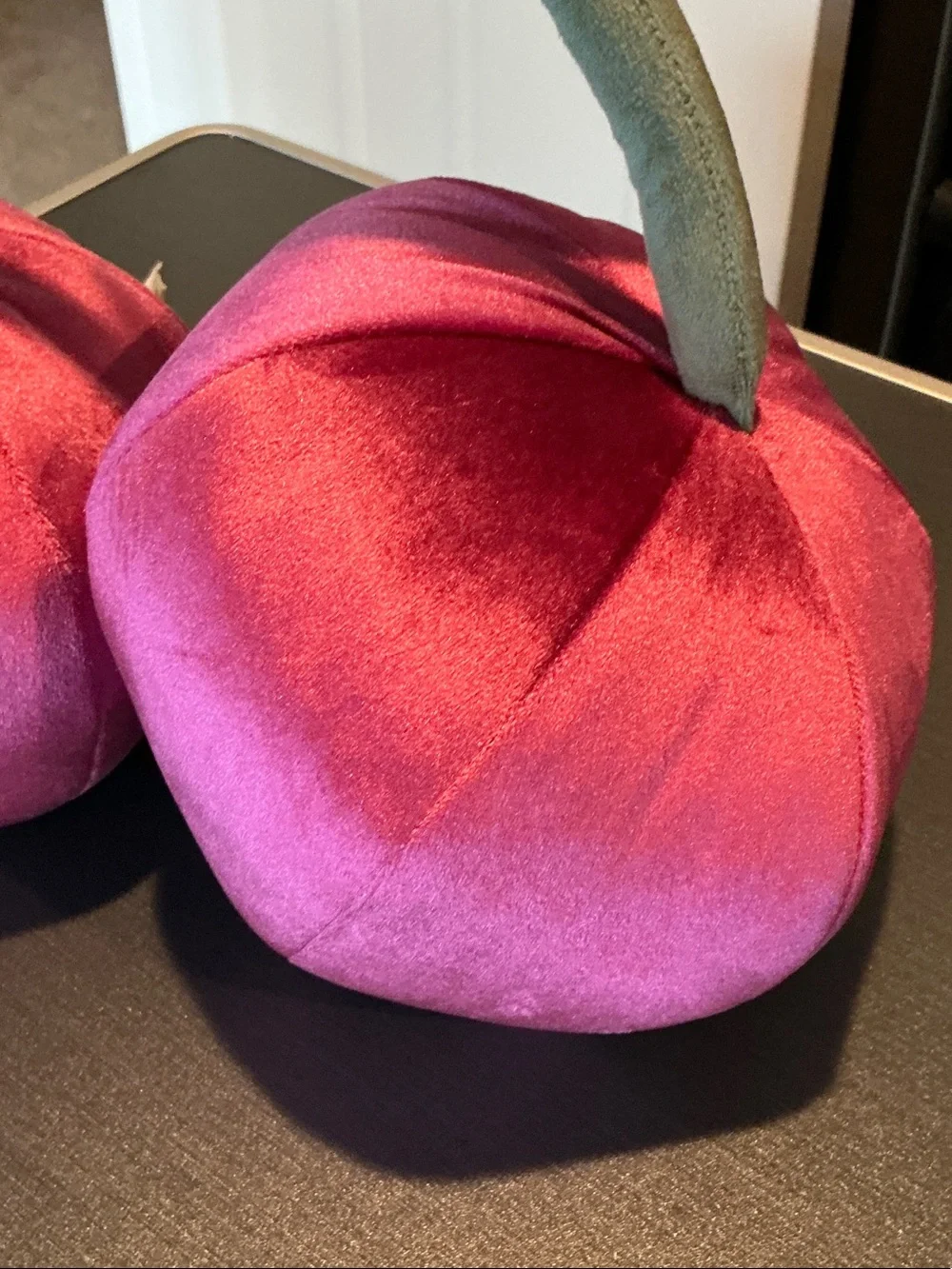 Plush Velvet Cherry Accent Pillow Pair in Pink